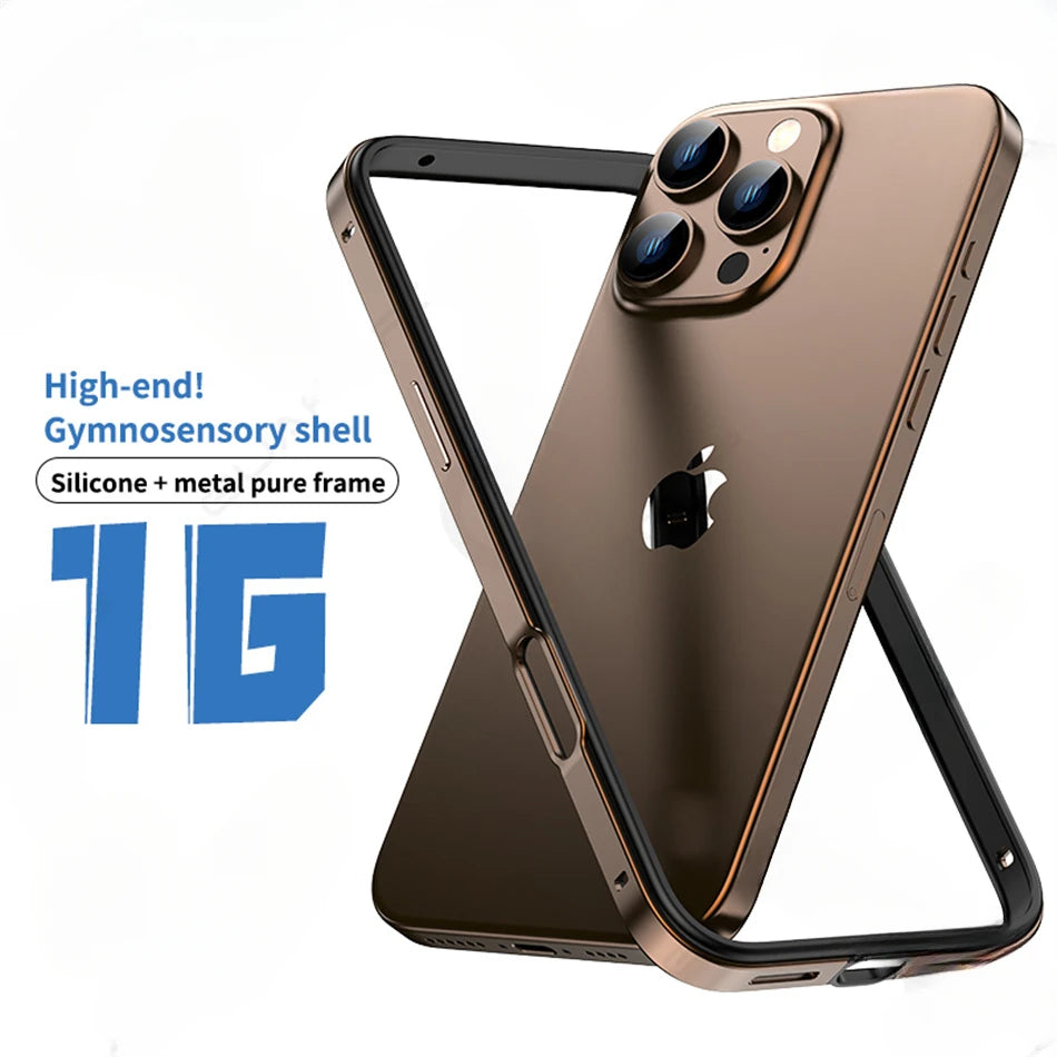 Titanium Metal Frame Bumper Shockproof Case for IPhone 17 Air 16 15 Pro Max Plus for Apple Solid Colour Protection Phone Cover
