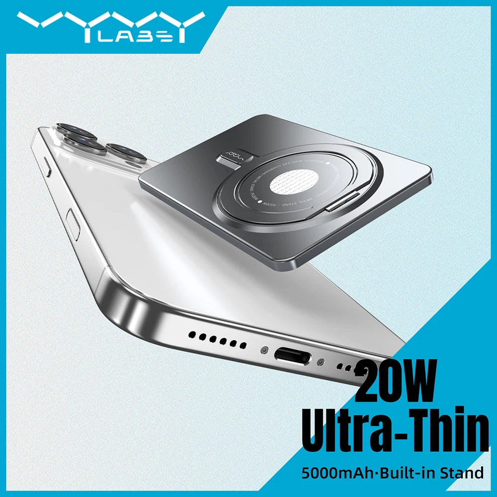 Vyvylabs 5000mAh Ultra-Thin Magnetic Power Bank 20W Mini Metal Wireless Fast Charging External Battery for iPhone 17 16 Samsung