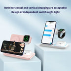 3 in 1 Night LED Light Wireless Charger Stand For iPhone 17 16 15 14 13 Apple Watch SE Airpods Pro Folding Fast Charging Station