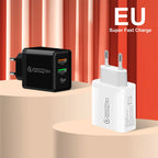 48W PD QC3.0 USB C Fast Charger For iPhone 17 16 15 14 13 12 Xiaomi Samsung Huawei EU US UK Wall Adapter 3Port USB Phone Charger