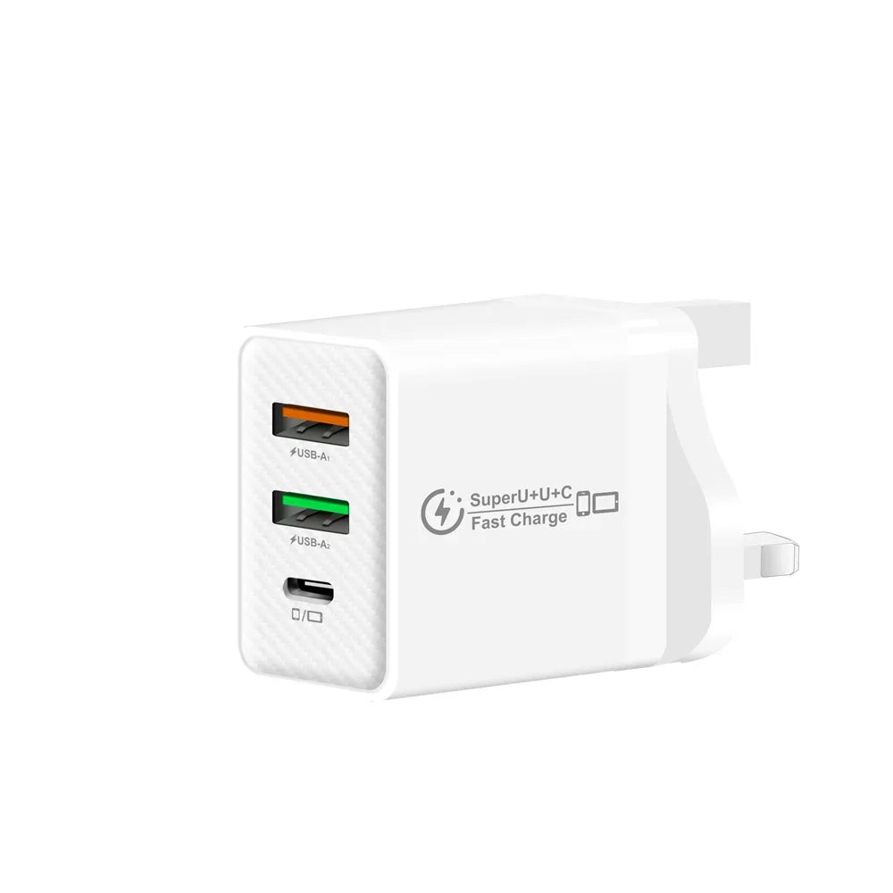 48W PD QC3.0 USB C Fast Charger For iPhone 17 16 15 14 13 12 Xiaomi Samsung Huawei EU US UK Wall Adapter 3Port USB Phone Charger