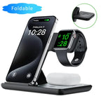 3 in 1 Night LED Light Wireless Charger Stand For iPhone 17 16 15 14 13 Apple Watch SE Airpods Pro Folding Fast Charging Station