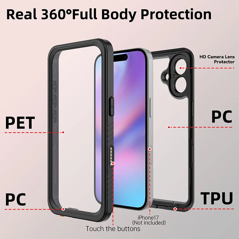 Shellbox Upgraded Waterproof Phone Case for iPhone 17 Pro Max/17 AIR/16/15/14/13 360 Full Coverage IP68 Certification