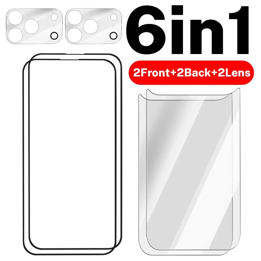 6in1 Front+Back Tempered Glass with HD Camera Lens Glass Anti-Scratch Screen Protectors for iPhone 17 Air 17 Pro 17Pro Max