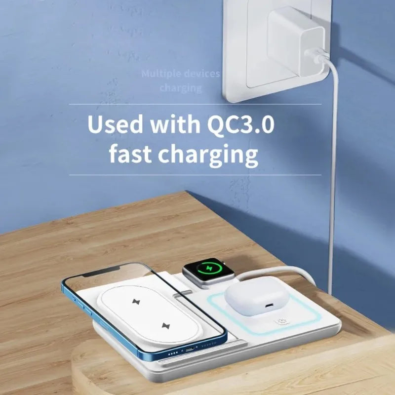 3 in 1 Night LED Light Wireless Charger Stand For iPhone 17 16 15 14 13 Apple Watch SE Airpods Pro Folding Fast Charging Station