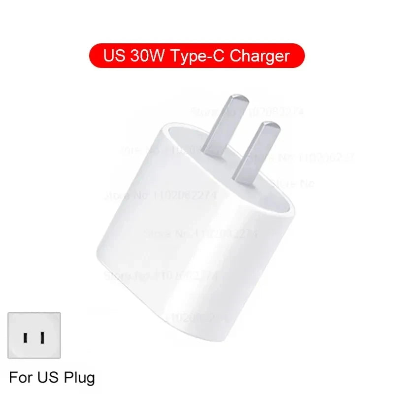 30W Type C PD Cable Fast Charger For iPhone 16 15 14 13 12 11 17 Pro Max Air iPad Travel Adapter USB C Phone Charger Accessories