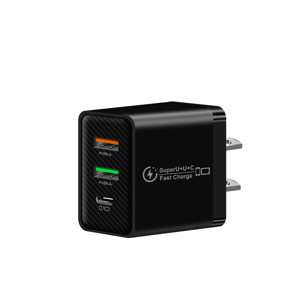 48W PD QC3.0 USB C Fast Charger For iPhone 17 16 15 14 13 12 Xiaomi Samsung Huawei EU US UK Wall Adapter 3Port USB Phone Charger