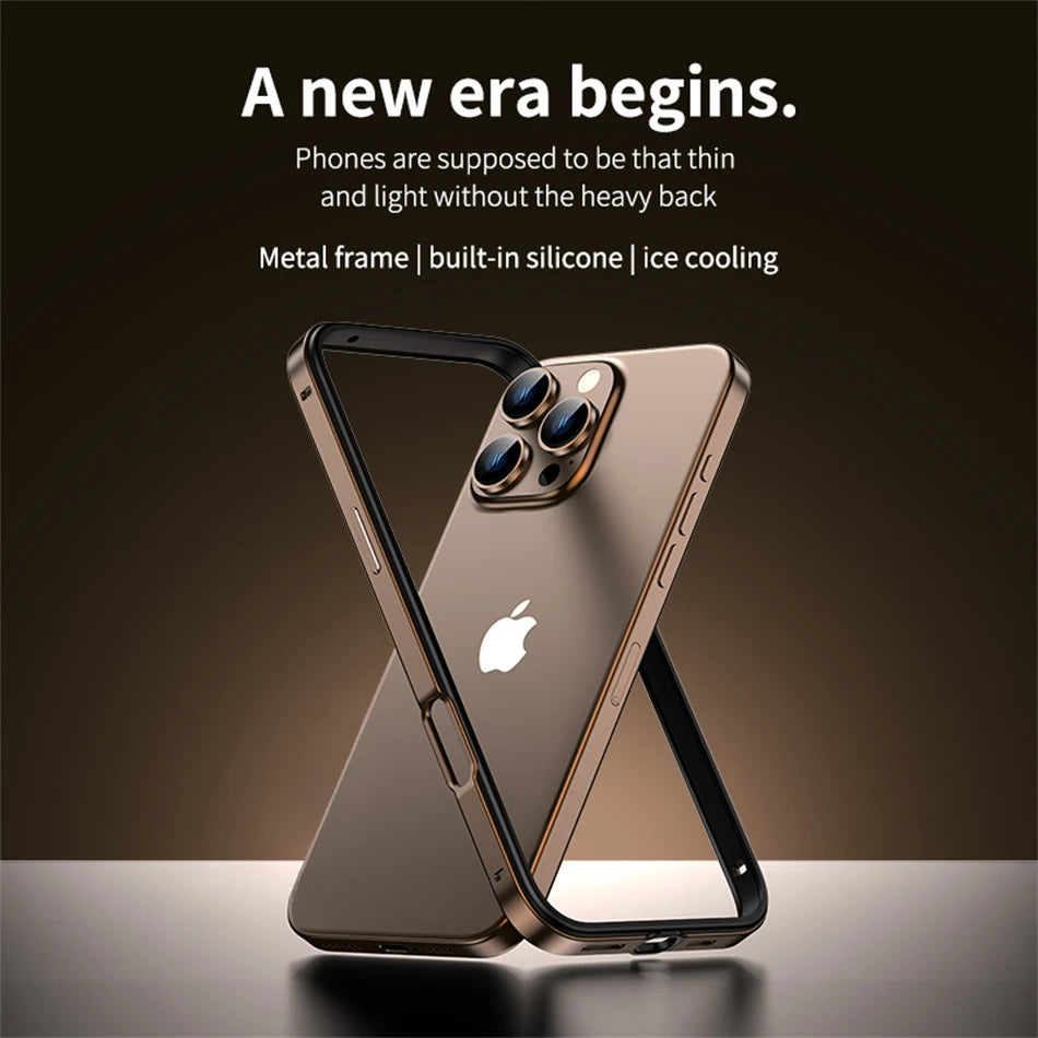 Titanium Metal Frame Bumper Shockproof Case for IPhone 17 Air 16 15 Pro Max Plus for Apple Solid Colour Protection Phone Cover