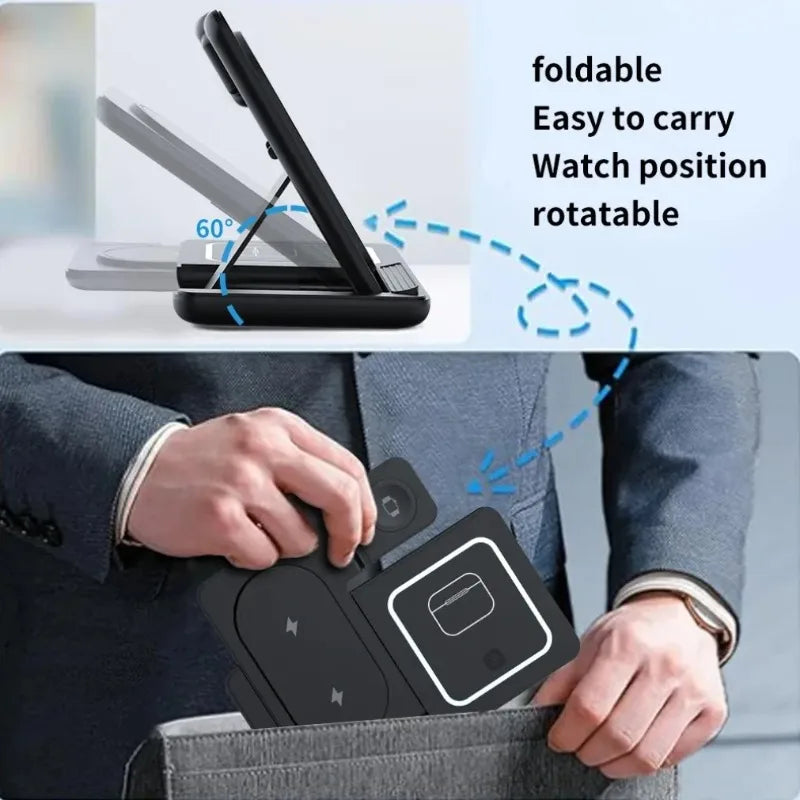 3 in 1 Night LED Light Wireless Charger Stand For iPhone 17 16 15 14 13 Apple Watch SE Airpods Pro Folding Fast Charging Station