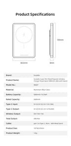 Vyvylabs 5000mAh Ultra-Thin Magnetic Power Bank 20W Mini Metal Wireless Fast Charging External Battery for iPhone 17 16 Samsung