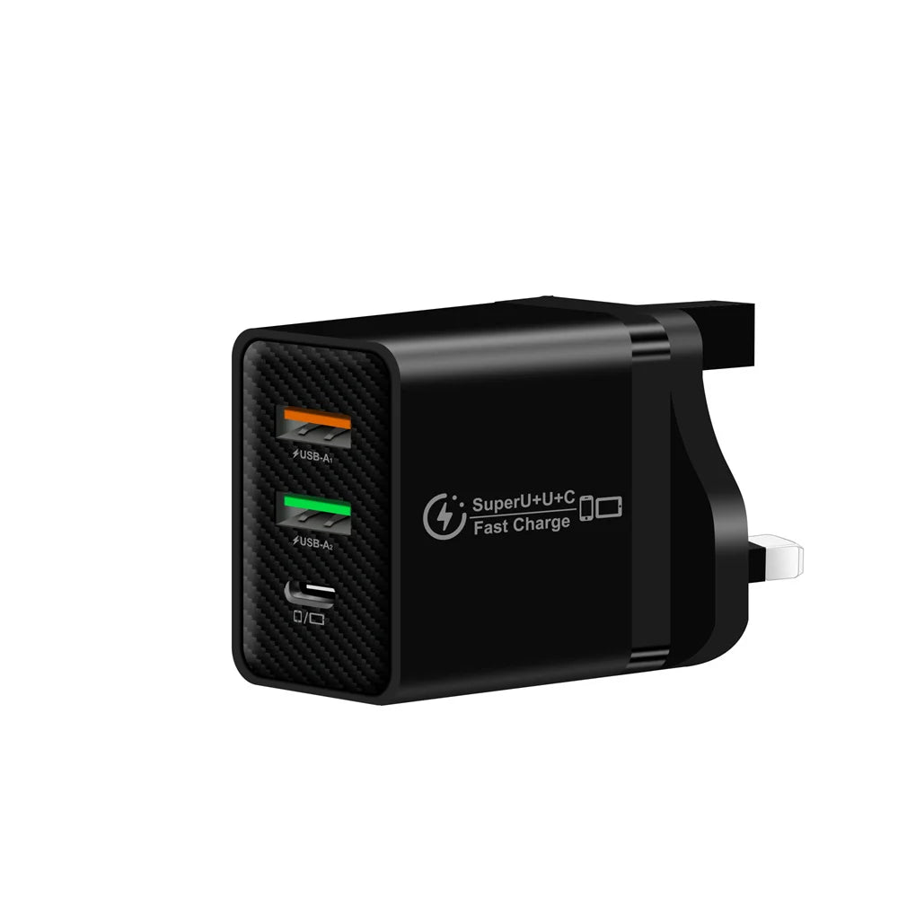 48W PD QC3.0 USB C Fast Charger For iPhone 17 16 15 14 13 12 Xiaomi Samsung Huawei EU US UK Wall Adapter 3Port USB Phone Charger