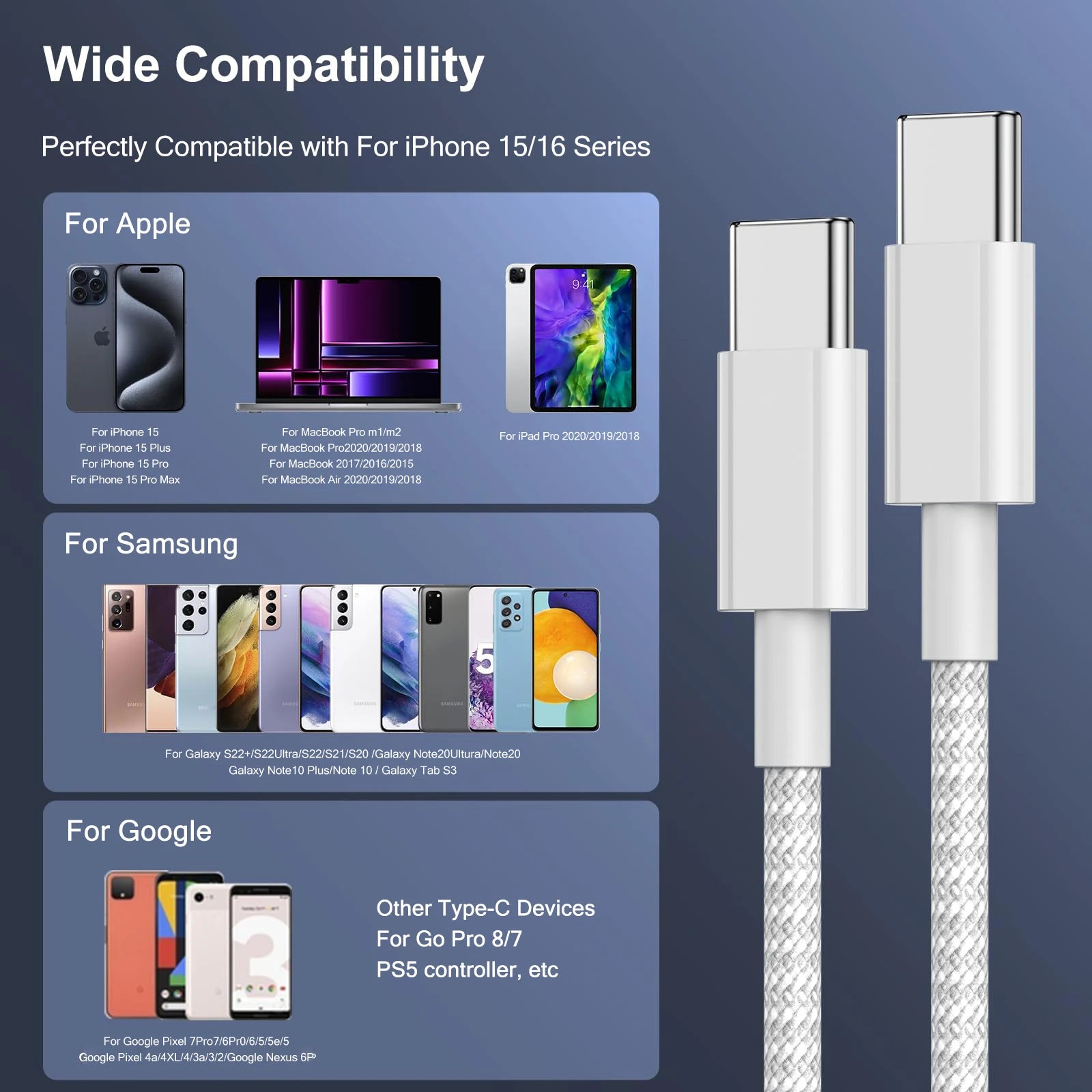 40W PD Fast Charger For iPhone 17 16 15 Pro Max USB C to C Fast Charging Cable For Samsung S25 S24 AirPods Phone Accessories