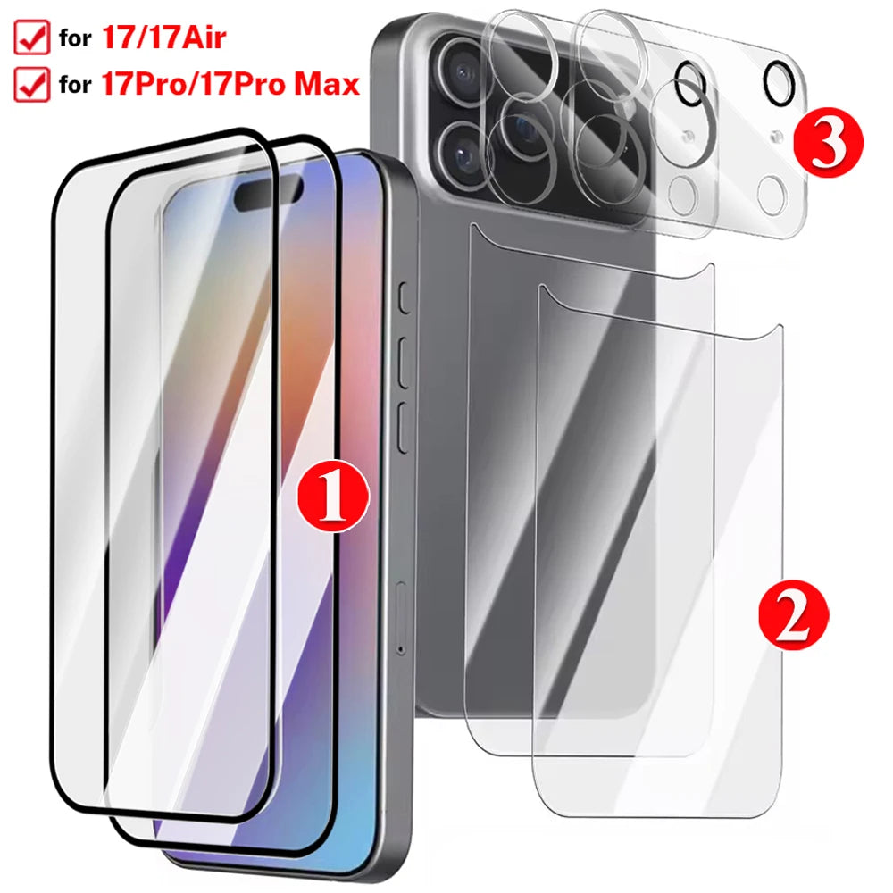 6in1 Front+Back Tempered Glass with HD Camera Lens Glass Anti-Scratch Screen Protectors for iPhone 17 Air 17 Pro 17Pro Max