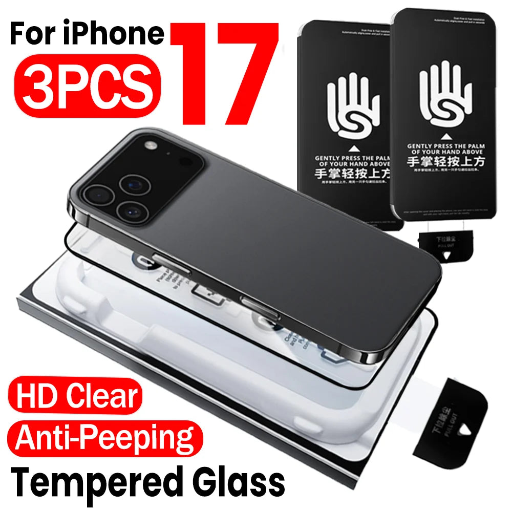 1-3Pcs Easy Install Tempered Glass for IPhone 17 Pro Max 17 Air Anti-Spy/HD Clear Screen Protector Dust Removal Quick Paste Box