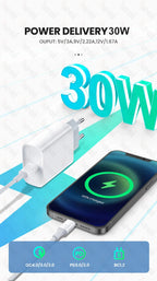 30W Type C PD Cable Fast Charger For iPhone 16 15 14 13 12 11 17 Pro Max Air iPad Travel Adapter USB C Phone Charger Accessories