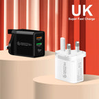 48W PD QC3.0 USB C Fast Charger For iPhone 17 16 15 14 13 12 Xiaomi Samsung Huawei EU US UK Wall Adapter 3Port USB Phone Charger